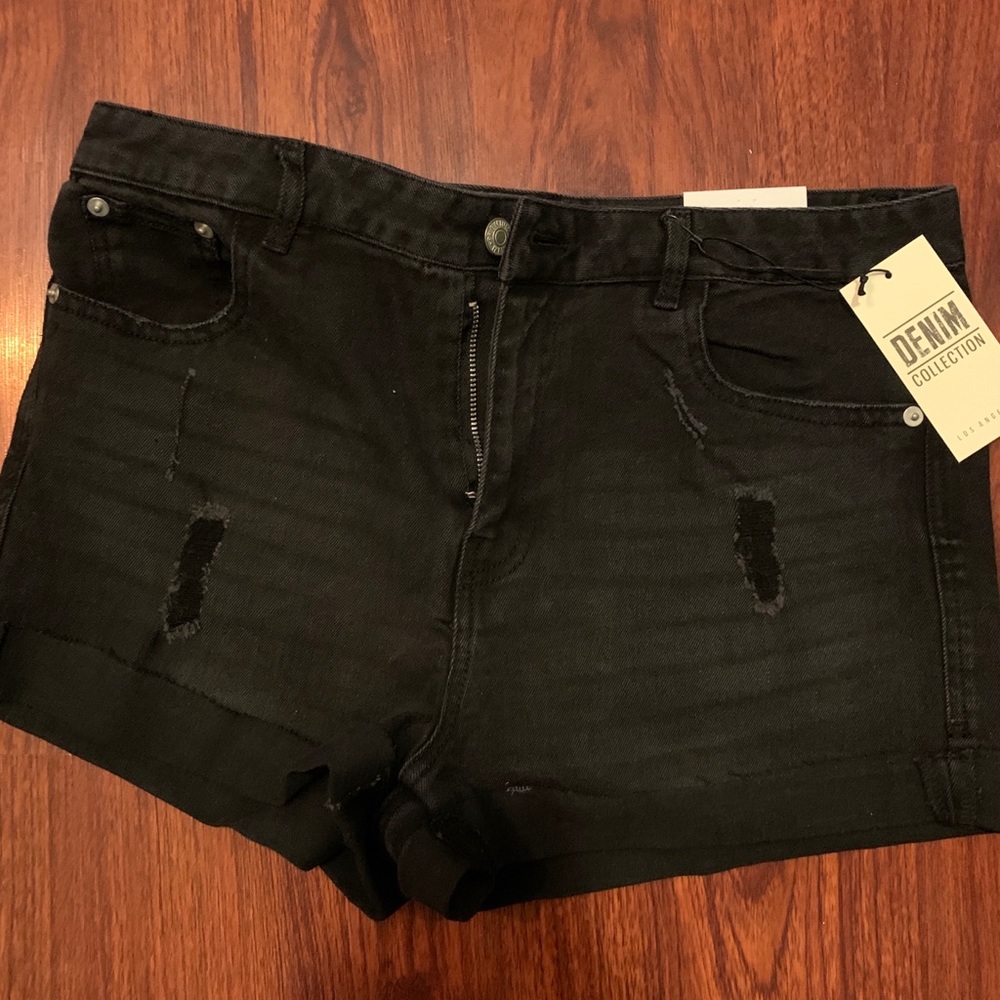 Black denim shorts
